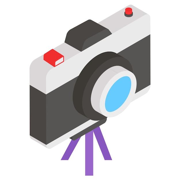 Vettore concetto isometrico del treppiede per fotocamera telaio portatile a tre gambe o supporto vector icon design video bloger