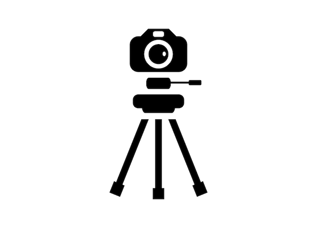 Camera on tripod Simple illustration in black and white