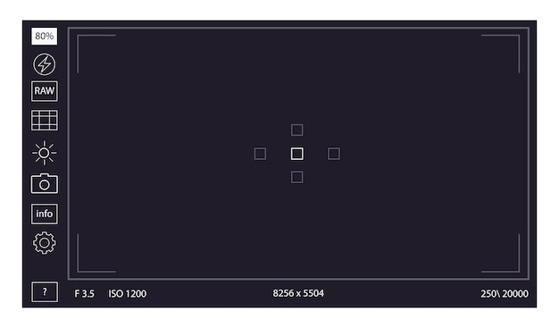 벡터 카메라 뷰파인더 포커싱 스크린 녹화 비디오 촬영 매개변수가 있는 블랙 스크린 카메라 사진 품질 표시기 최신 벡터 블로거를 위한 디지털 줌 녹화