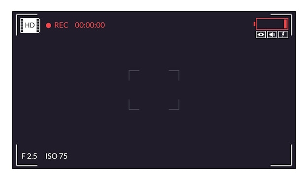 Vector camera viewfinder focusing screen recording black screen camera with video shooting parameters photo quiality indicators digital zoom recording for modern vector bloggers
