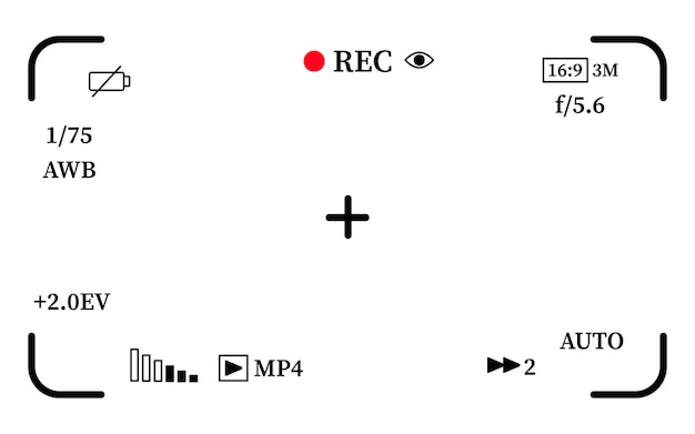 벡터 카메라 뷰파인더 프레임 비디오 또는 사진 초점 화면 사진 또는 비디오 촬영 평면 벡터 일러스트레이션을 위한 녹화 또는 스냅샷 템플릿 디지털 디스플레이 dslr 캠 캡처 인터페이스