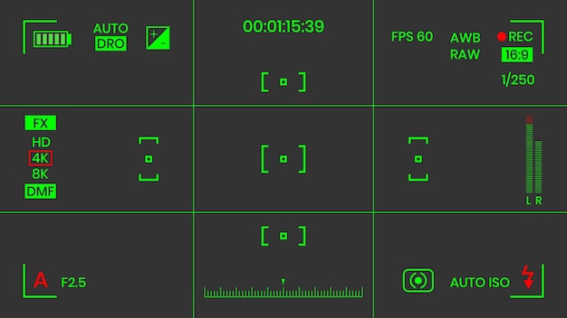 Camera viewfinder night vision video or photo frame recorder flat style design vector illustration