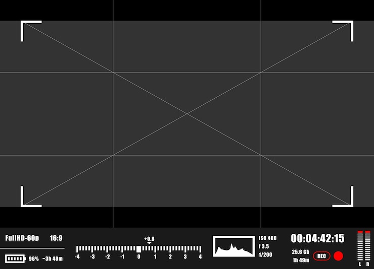 Vector camera viewfinder rec background. camera focusing screen.