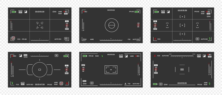 Vector camera viewfinder video or photo frame recorder flat style design vector illustration set