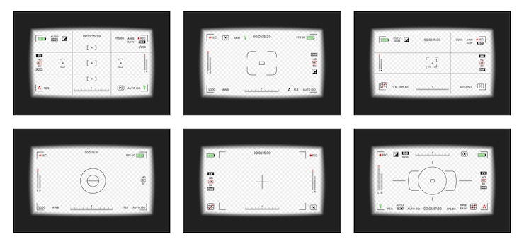 Vector camera viewfinder video or photo frame recorder flat style design vector illustration set