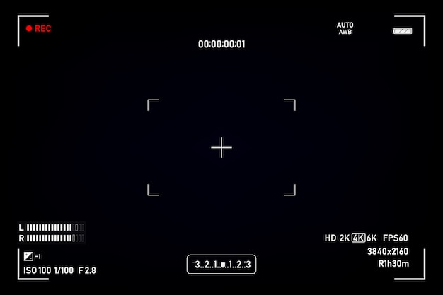 Vettore mirino della fotocamera. registrazione della fotocamera nel mirino. schermo video su uno sfondo nero.