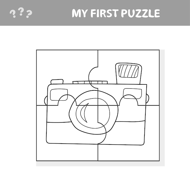 Camera with a lens education paper game for preshool children jigsaw puzzle