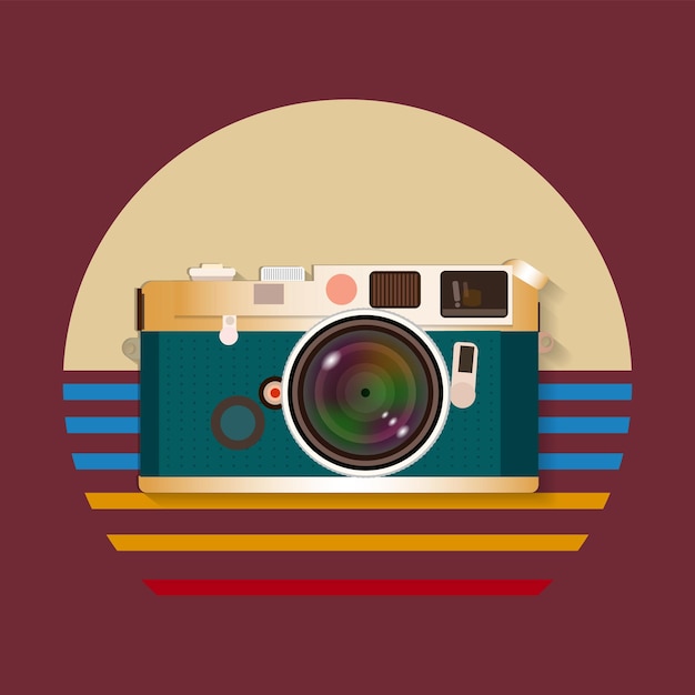 Vector camera with sunset and red background