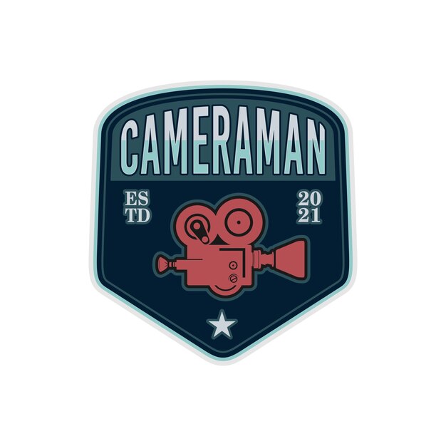 Distintivo del cameraman con l'icona della videocamera ispirazione per il design del logo del cameraman