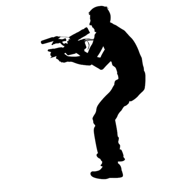 Vettore cameraman con videocamera sagome su sfondo bianco illustrazione vettoriale