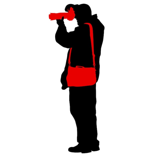 Cameraman with video camera Silhouettes on white background Vector illustration