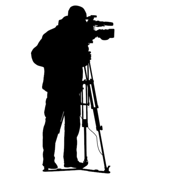 Cameraman with video camera Silhouettes on white background