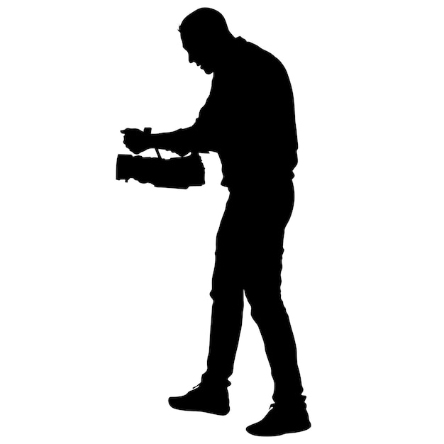 Cameraman with video camera Silhouettes on white background