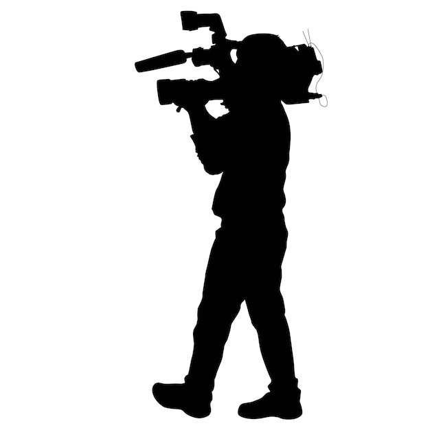 Vector cameraman with video camera silhouettes on white background