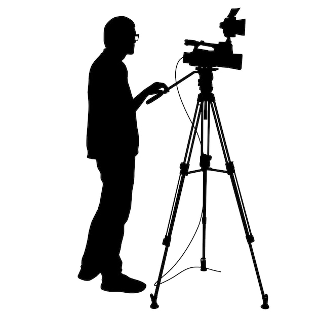 Cameraman with video camera Silhouettes on white background