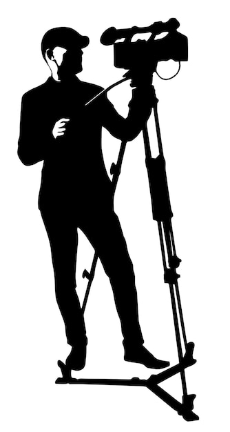 Vector cameraman with video camera on a white background