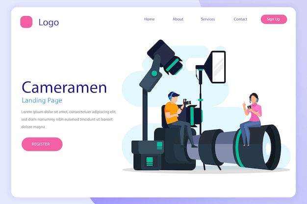 Vector cameramen concept landing page website flat vector template