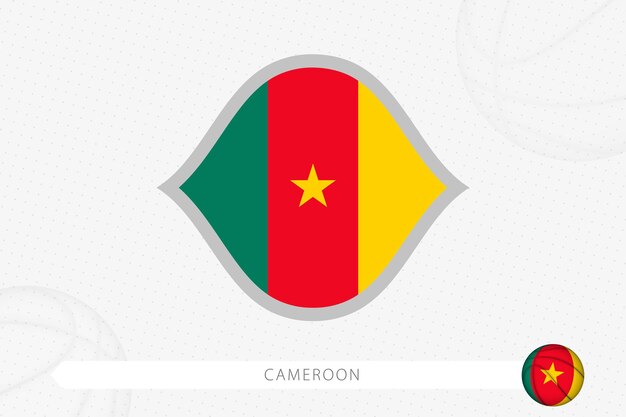 Cameroon flag for basketball competition on gray basketball background.