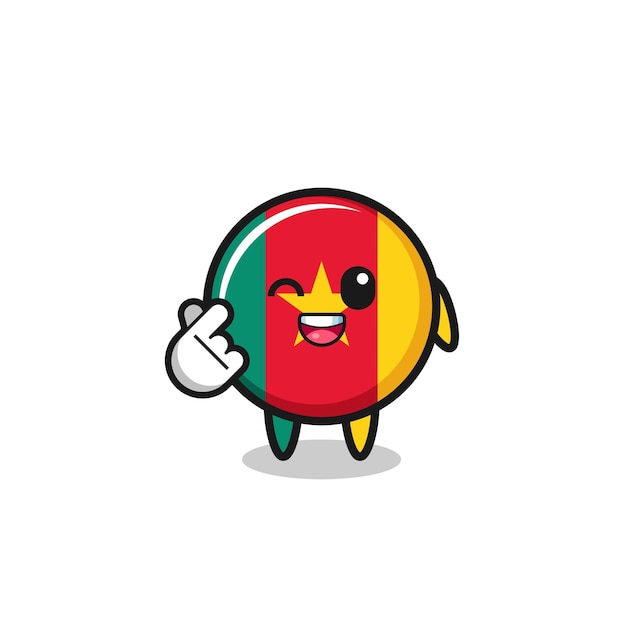 Cameroon flag character doing Korean finger heart  cute design