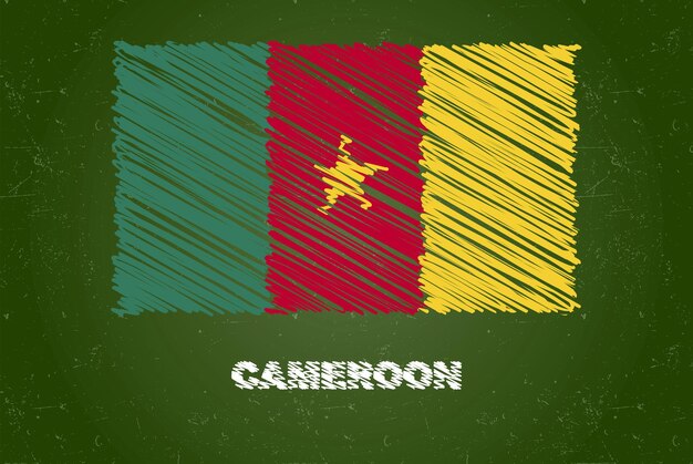 Cameroon flag with chalk effect on chalkboard hand drawing flag flag for kids classroom material