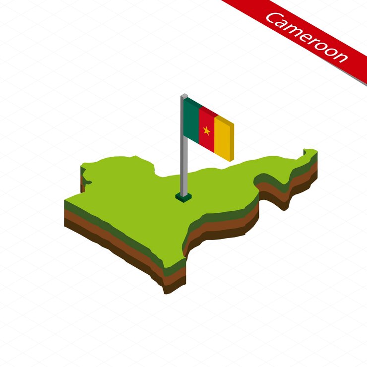 Vector cameroon isometric map and flag vector illustration