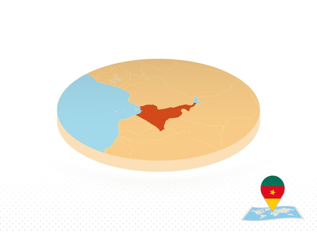 Cameroon map designed in isometric style orange circle map