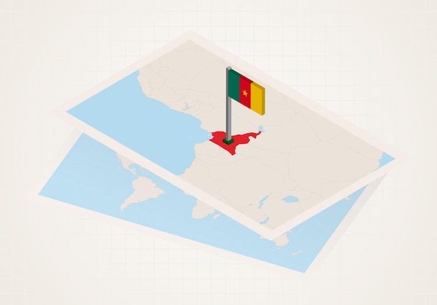 Cameroon selected on map with 3D flag of Cameroon