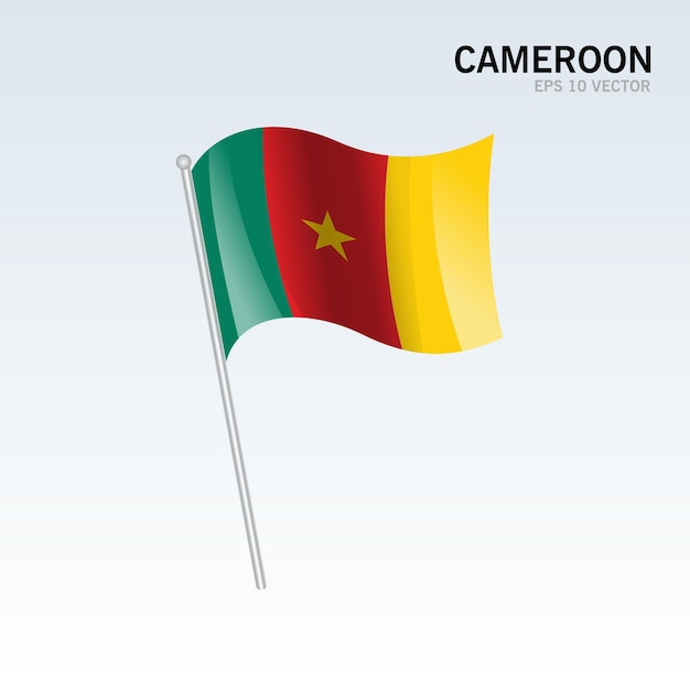 Camerun sventolando bandiera isolata su gray