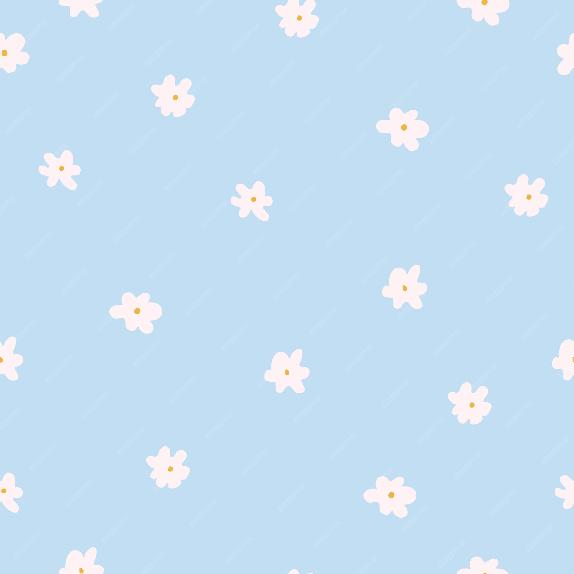 Premium Vector | Camomile blue background pattern cute seamless print naive style for children's wallpapers postcards vector hand drawn doodle