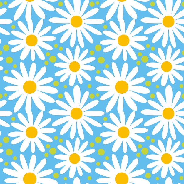 Camomile and cornflowers summer print on blue background seamless pattern vector