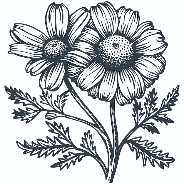 Vector camomile vintage intaglio woodcut drawing vector