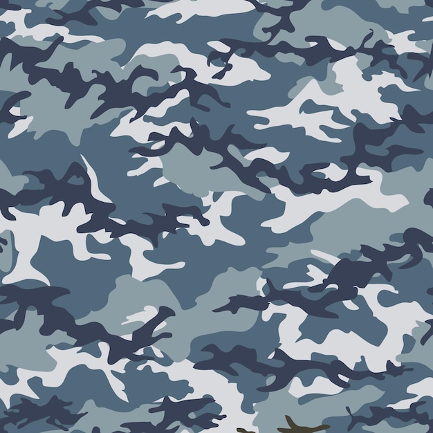 Camouflage seamless pattern background with blue spots Military camouflage pattern Fashionable camouflage textile Military print Seamless vector wallpaper Clothing style masking Repeat print