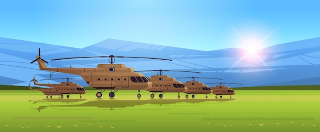 Camouflaged attack helicopters special battle transport military equipment concept stop war against ukraine