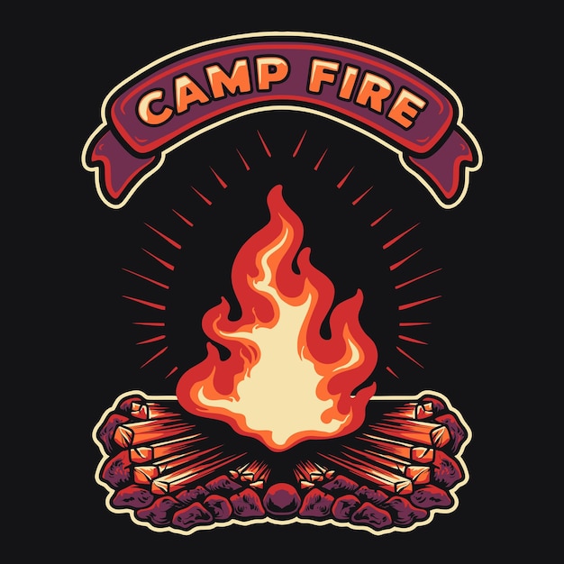 Camp fire retro vector illustration