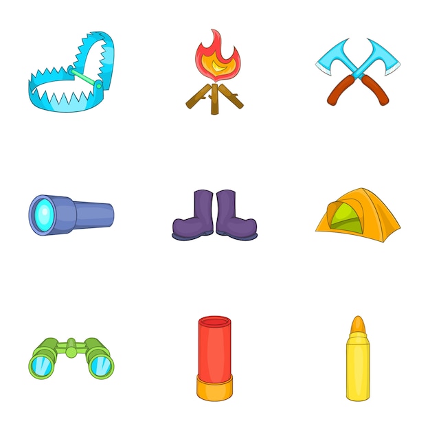 Camp icons set, cartoon style