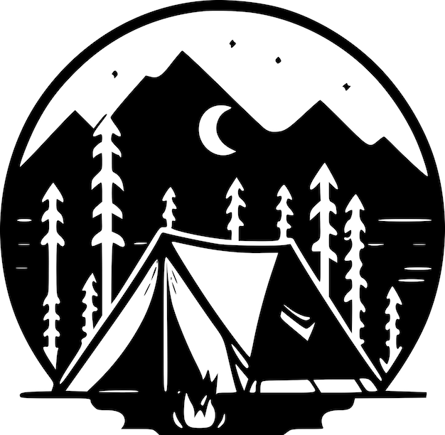 ベクトル キャンプ・ミニマリストとフラット・ロゴのベクトルイラスト
