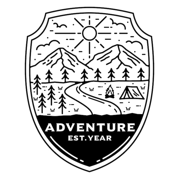 Vector camp monoline vintage outdoor badge design