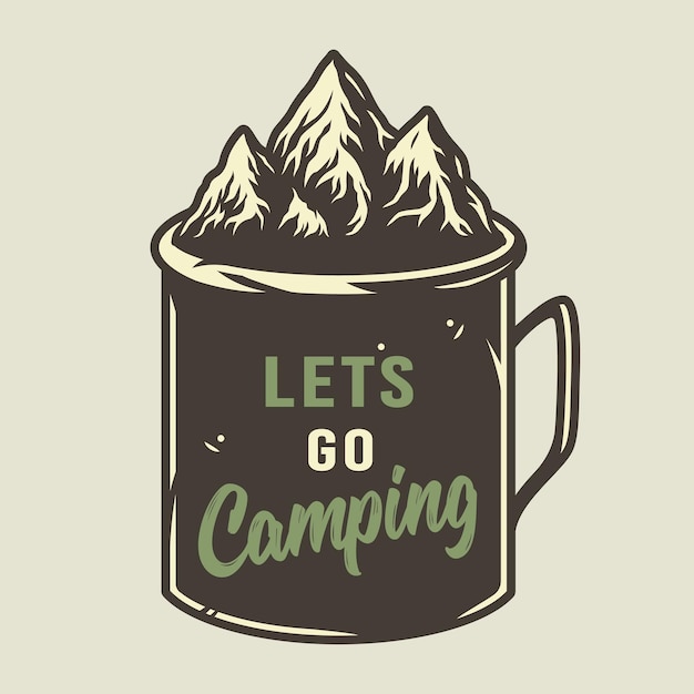 Vector camp mug mountain and rock for camping and outdoor travel expedition or tshirt print