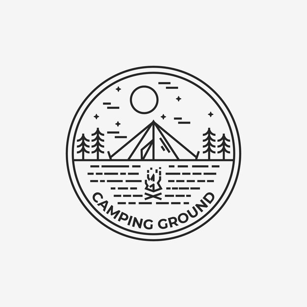 Camp outdoor logo outline vector illustration design Badge logo camping outdoor line art