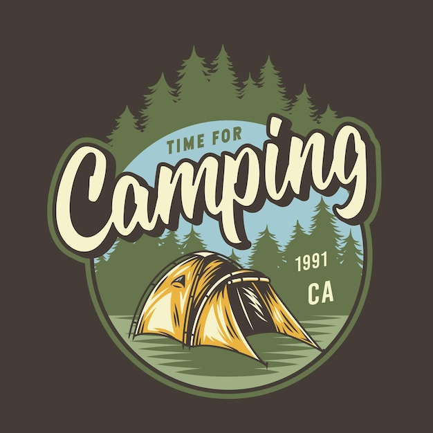 Vector camp tent for camping tshirt print design forest travel outdoor adventure emblem