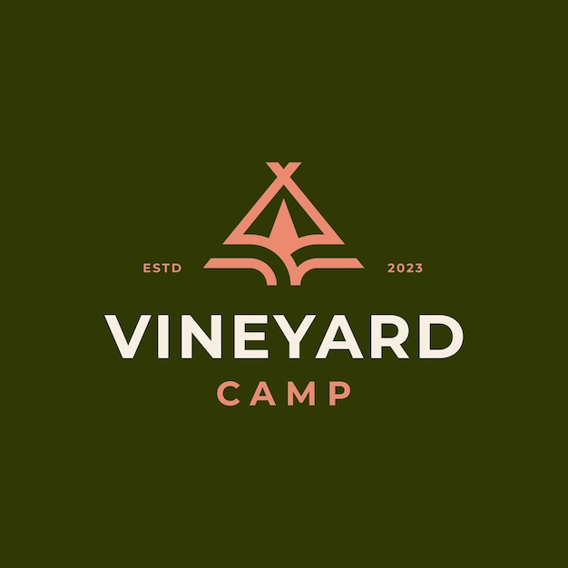 Camp Tent-logo. Outdoor Camping Wijngaard Landschap Logo Ontwerp