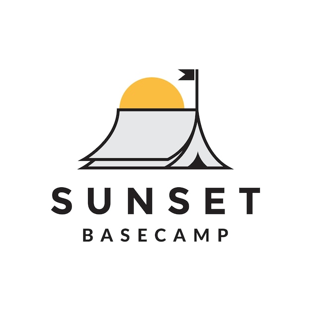 Camp tent with sunset logo design vector graphic symbol icon illustration creative idea