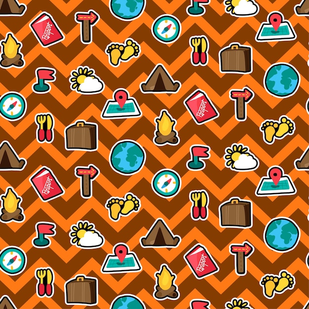 Camp tourism and travel seamless pattern