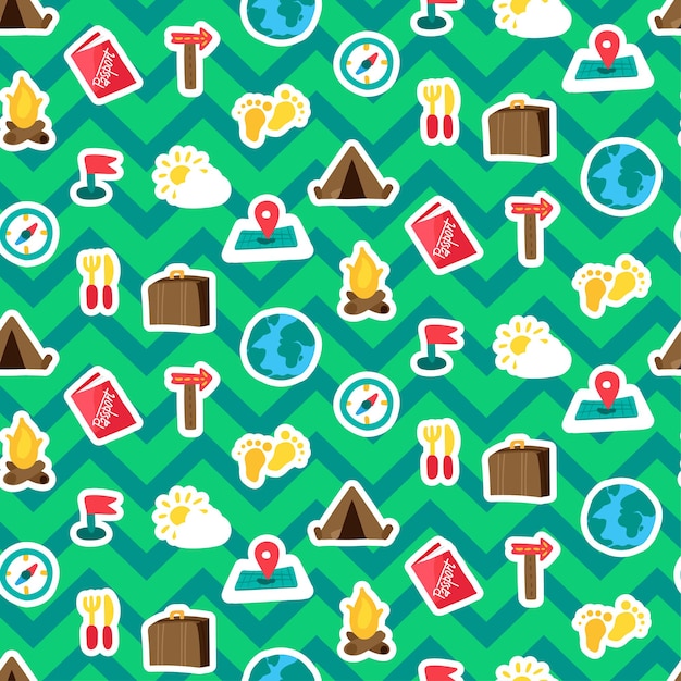 Camp tourism and travel seamless pattern