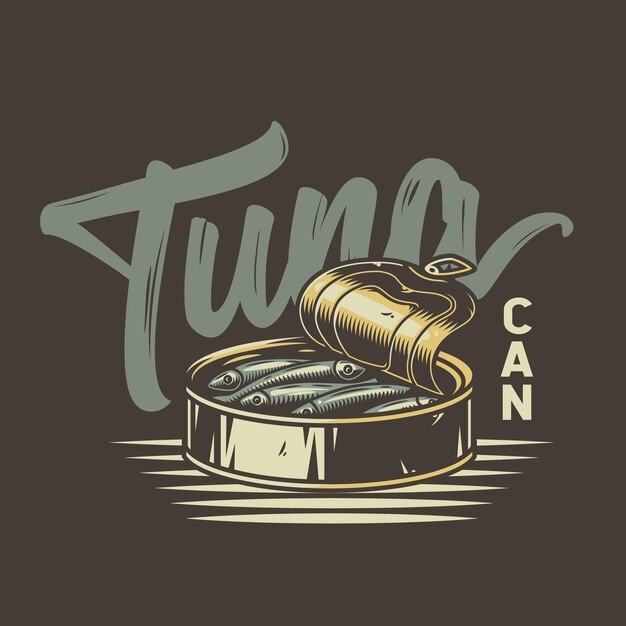 Camp tuna fish in tin can for sea food or cooking tshirt print design