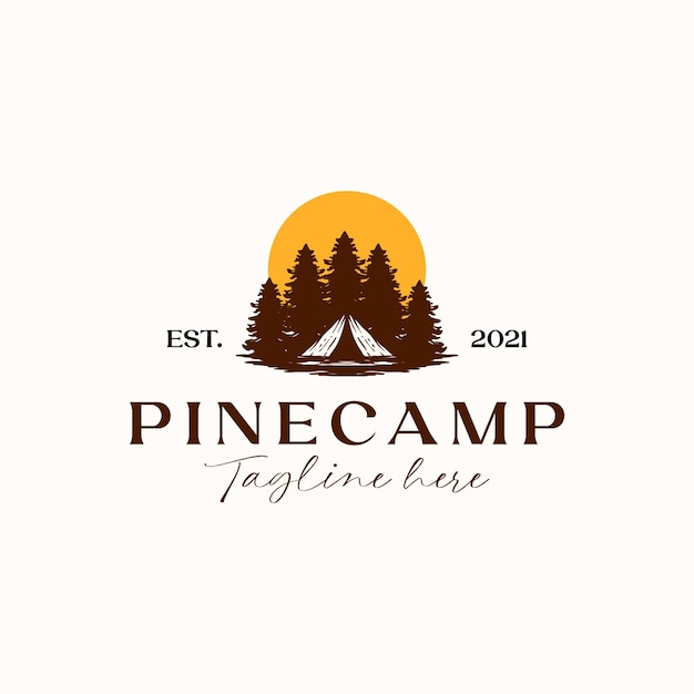 Camp with Pine Tree Sunset Logo Template Isolated 