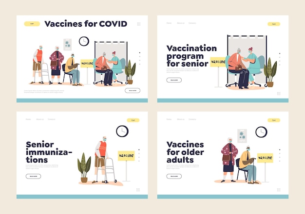 Campagna di landing page di vaccinazione per anziani impostate con persone anziane in attesa del vaccino da covid19