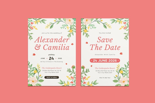 Campas Floral Wedding Invitation Template