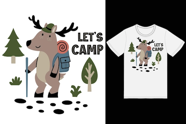 Vettore camper simpatico cervo illustrazione con tshirt design vettore premium