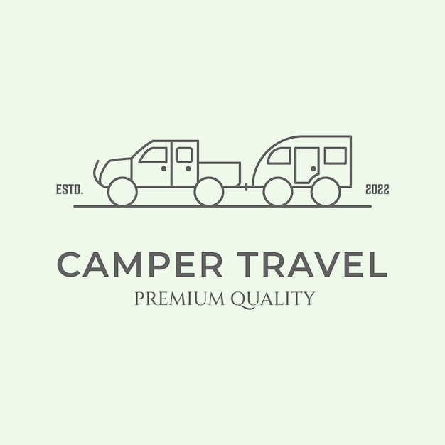 Camper reizen logo lijntekeningen minimalistische vector illustratie ontwerp icon